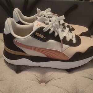 Puma Black and White Sneakers with Gold and Pink Highlights